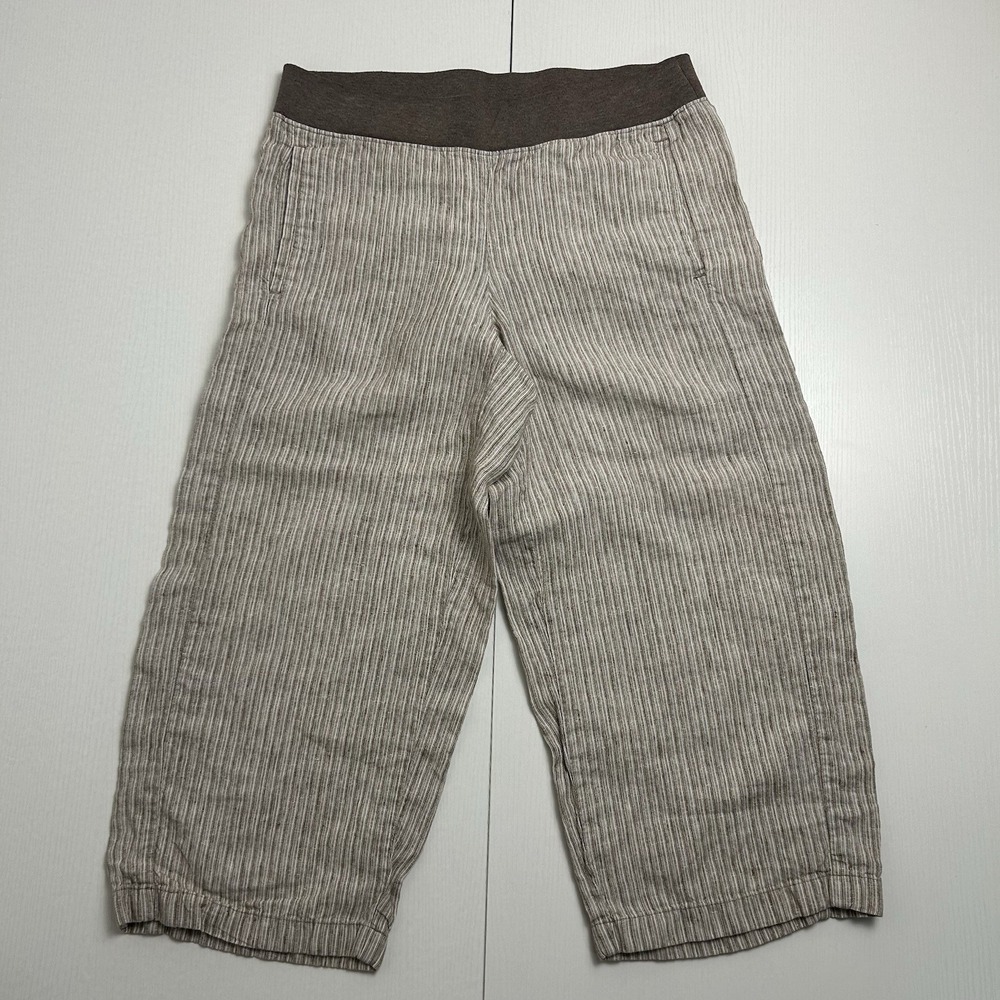 J Jill Striped Linen Capri Pants Size Small Petite Vacation Resort Wear Brown